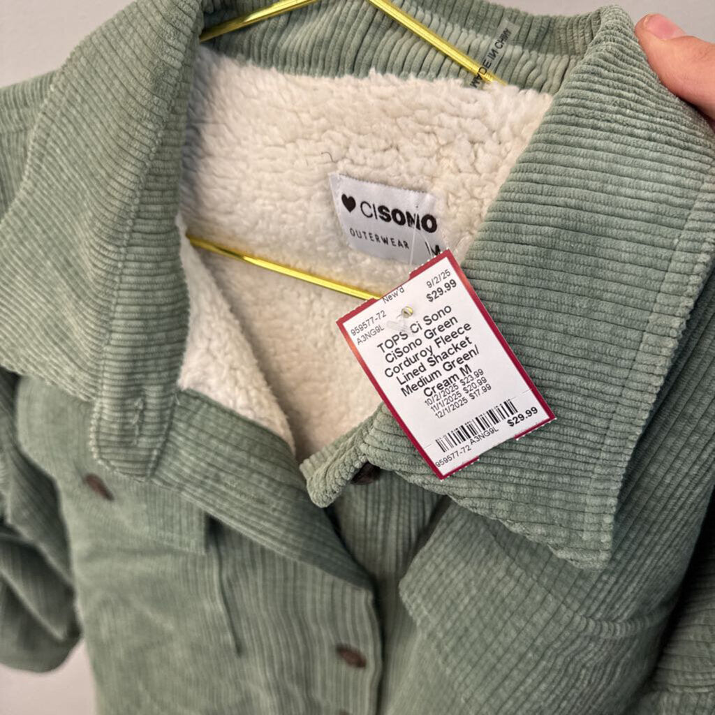 CiSono Green Corduroy Fleece Lined Shacket Medium