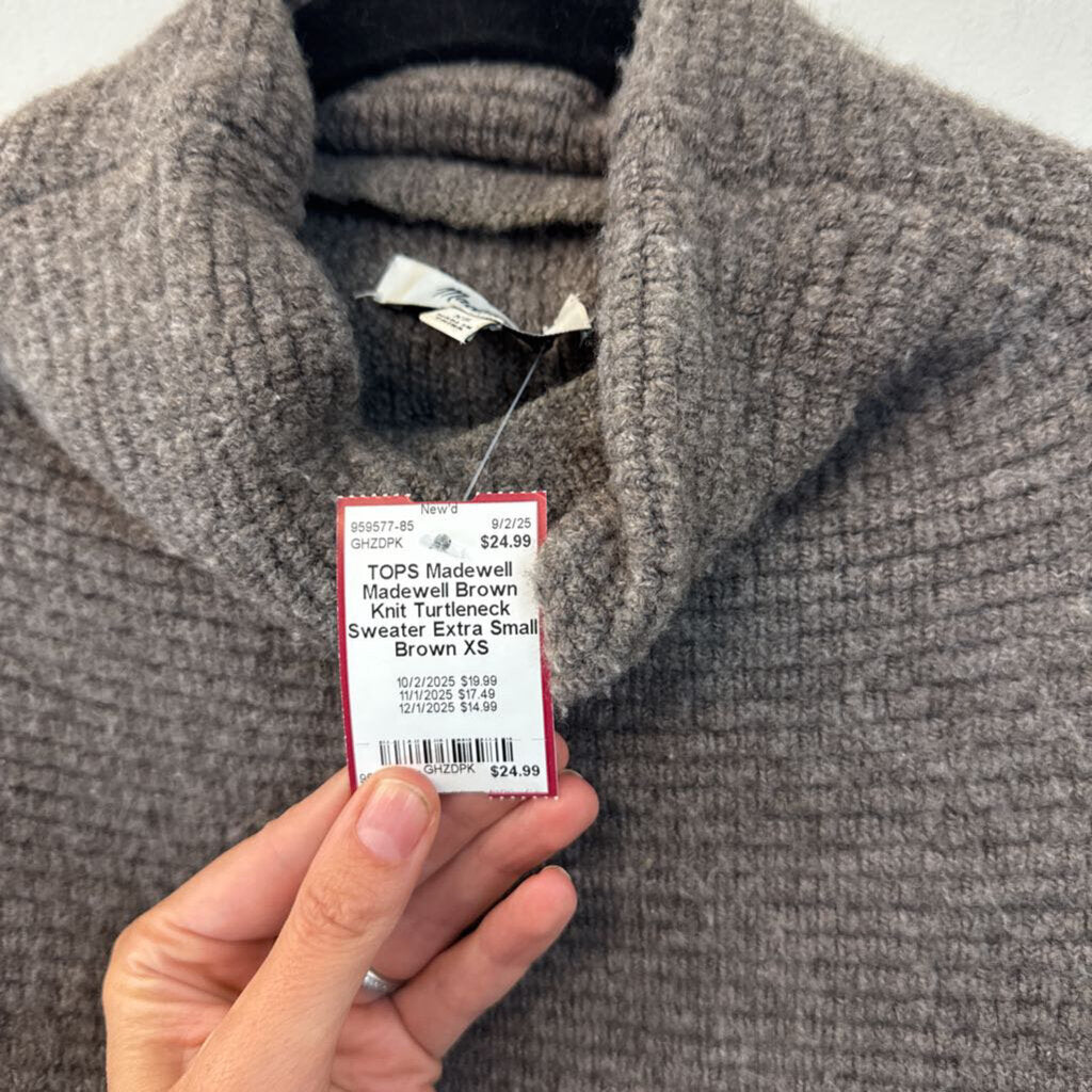 Madewell Brown Knit Turtleneck Sweater Extra Small