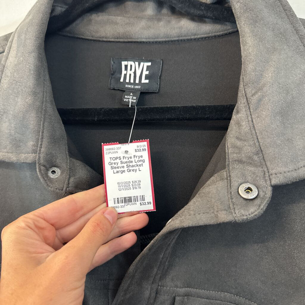 Frye Grey Suede Long Sleeve Shacket Large