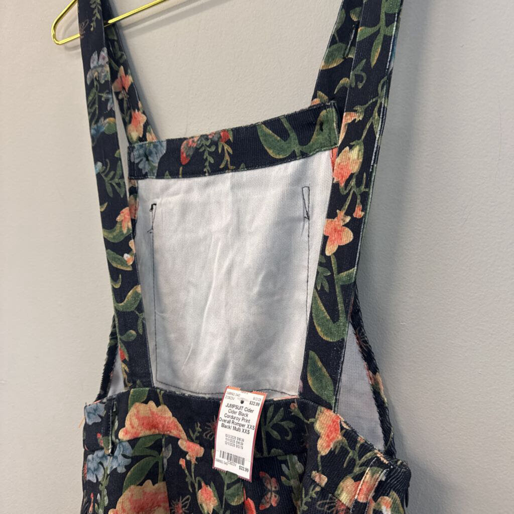 Cider Black Corduroy Print Overall Romper XXS