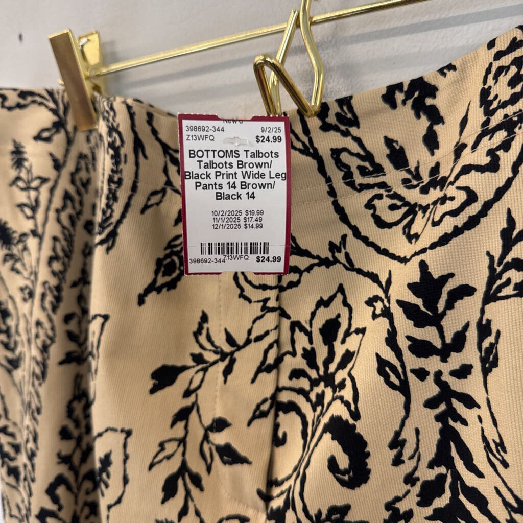 Talbots Brown/ Black Print Wide Leg Pants 14