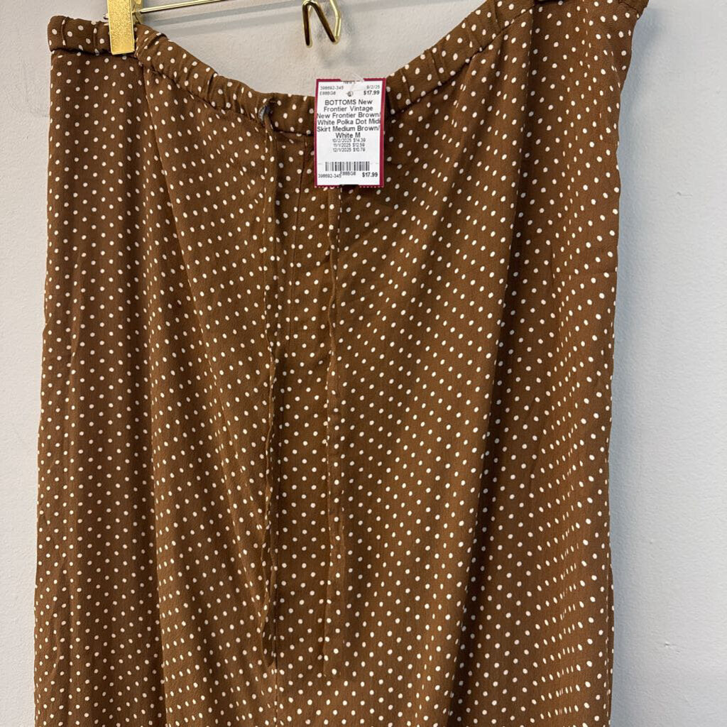 Vintage New Frontier Brown/ White Polka Dot Midi Skirt Medium