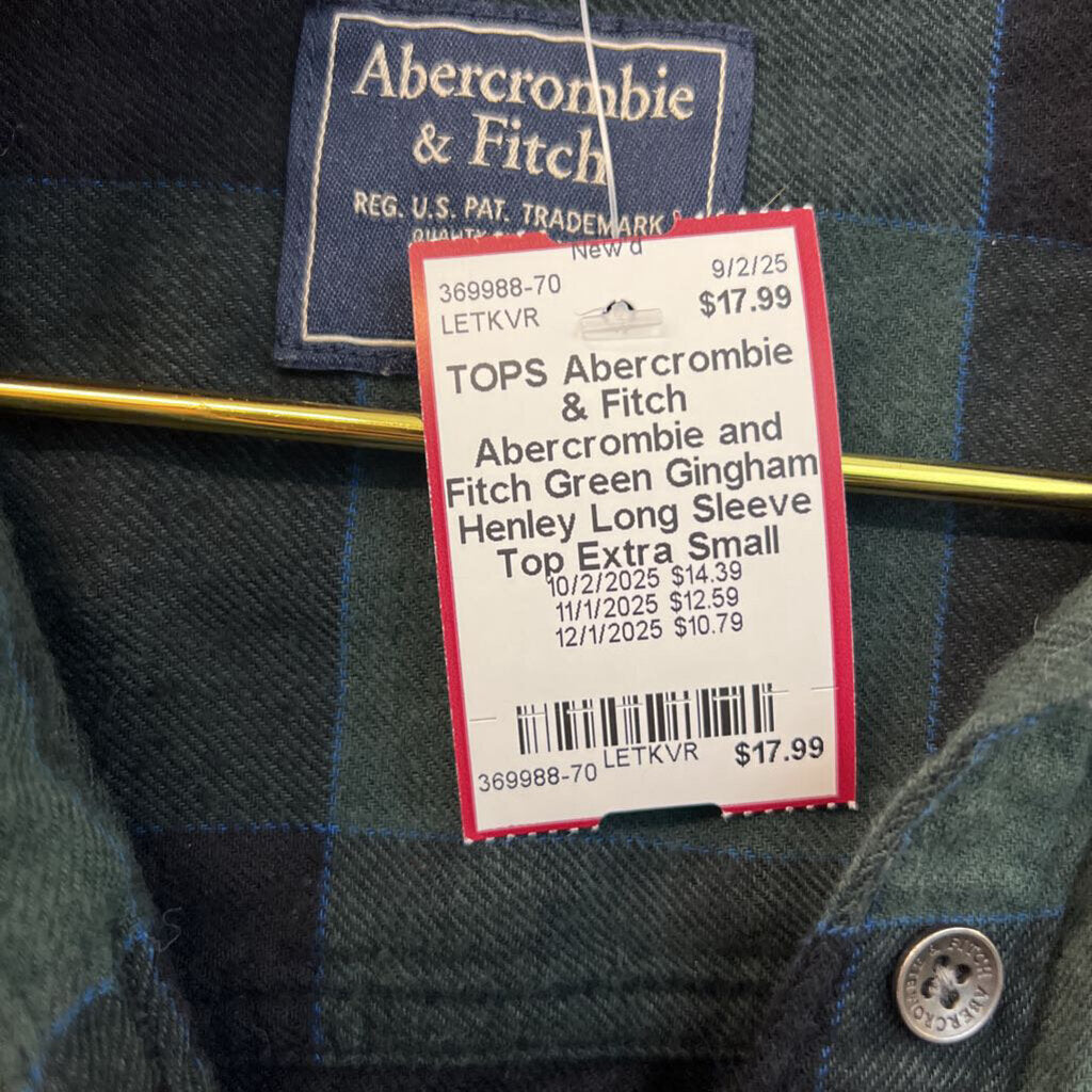 Abercrombie and Fitch Green Gingham Henley Long Sleeve Top Extra Small