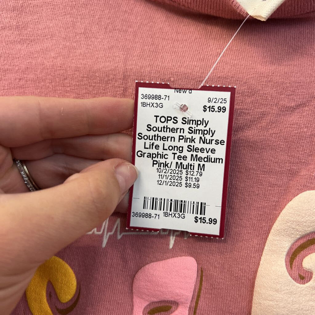 Simply Southern Pink Nurse Life Long Sleeve Graphic Tee Medium