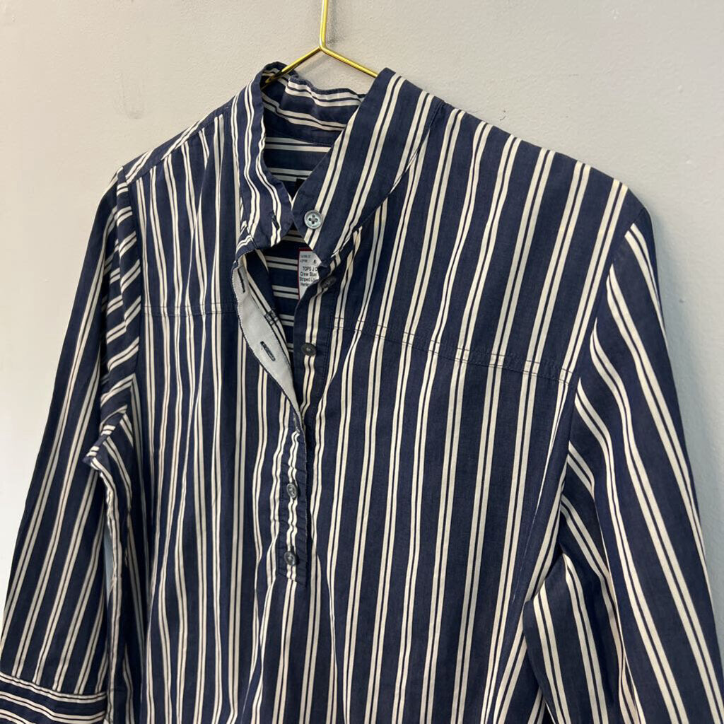 J Crew Blue/ Cream Striped Long Sleeve Henley Top 8