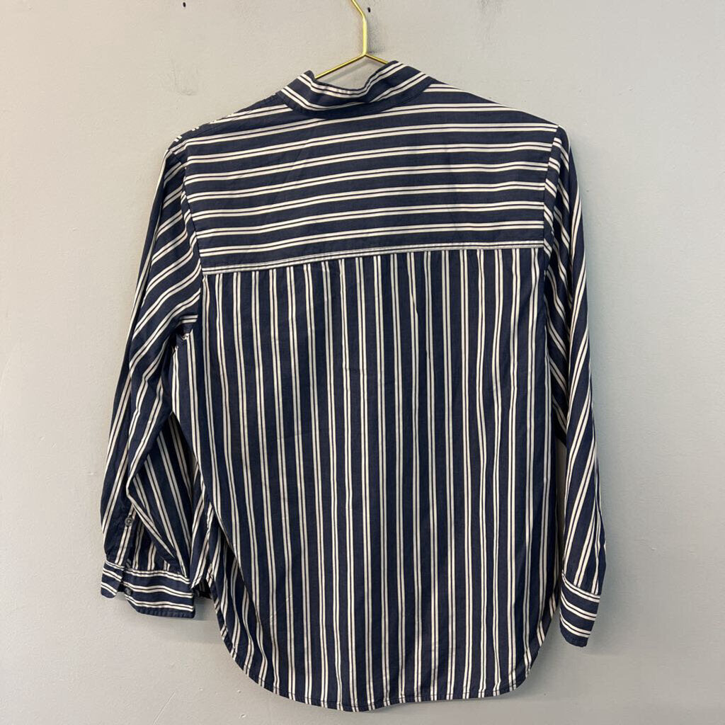 J Crew Blue/ Cream Striped Long Sleeve Henley Top 8
