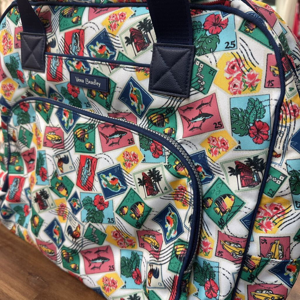 Vera Bradley White/ Blue/ Multi Cuban Stamps Weekender Carry On Bag