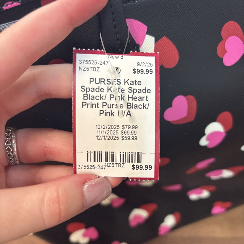 Kate Spade Black/ Pink Heart Print Purse