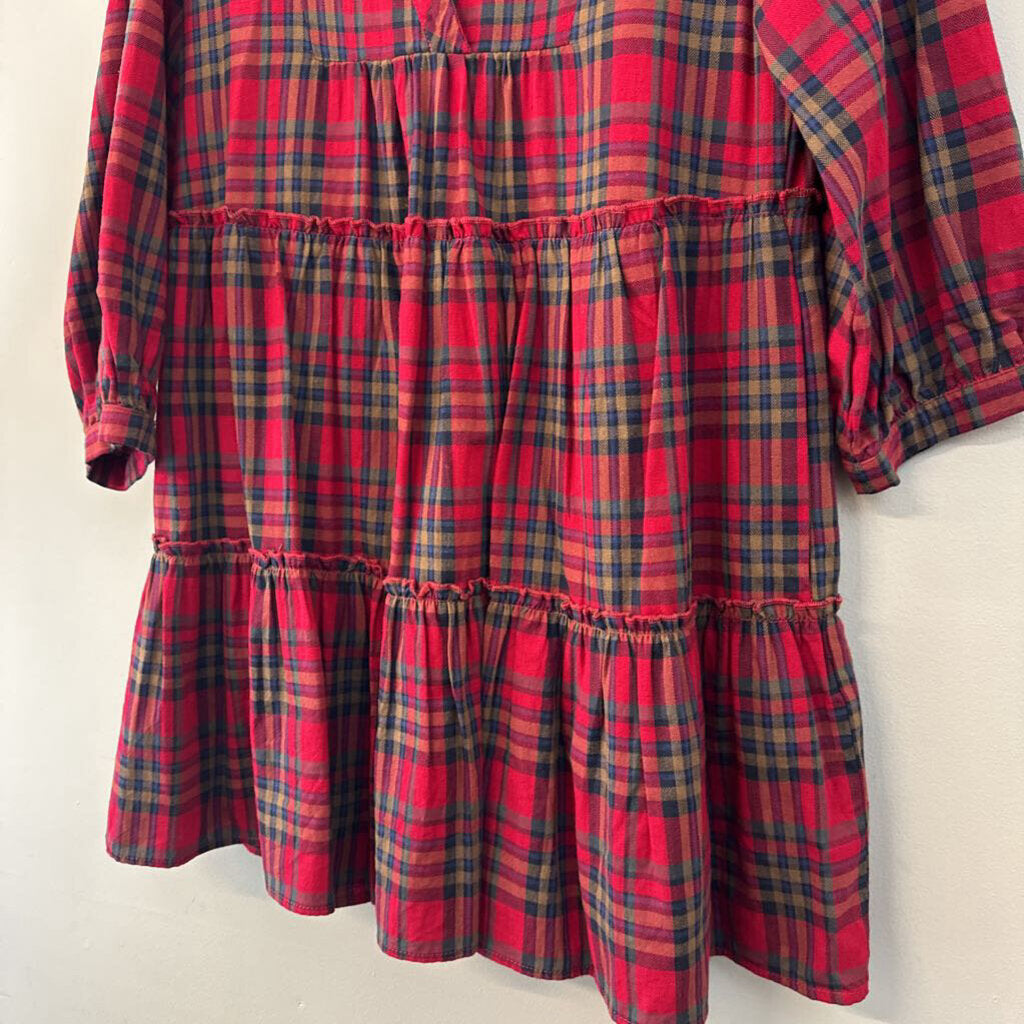 Entro Red/ Multi Plaid Long Sleeve Dress Small