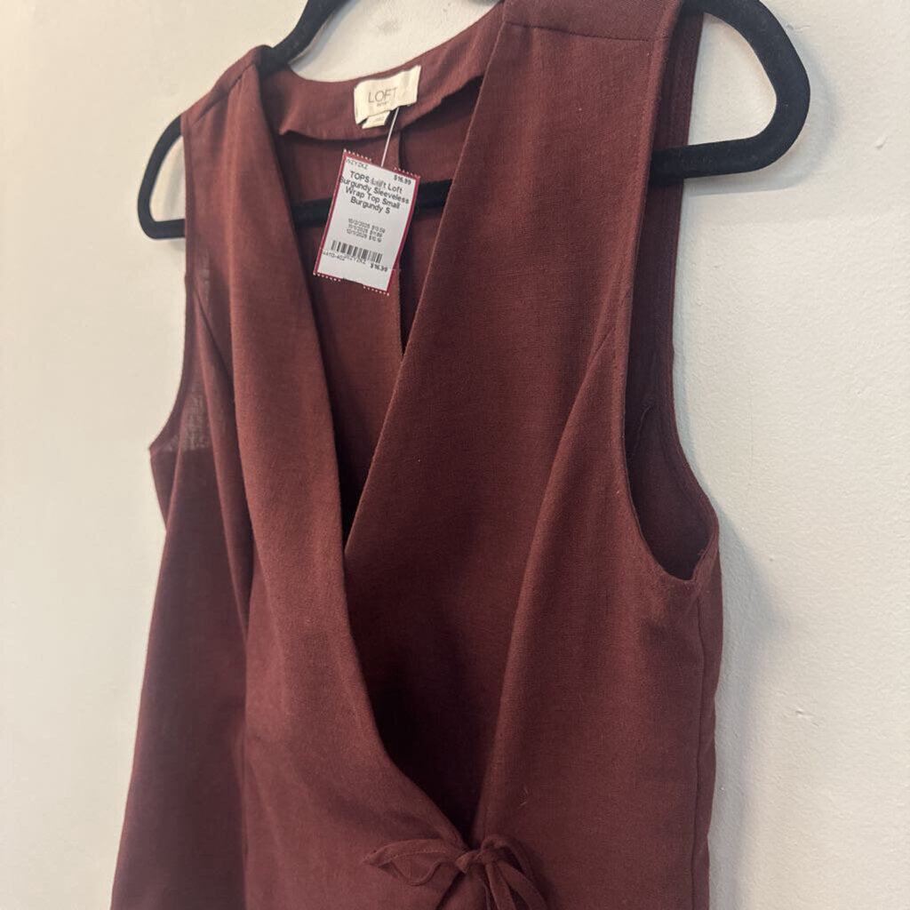 Loft Burgundy Sleeveless Wrap Top Small