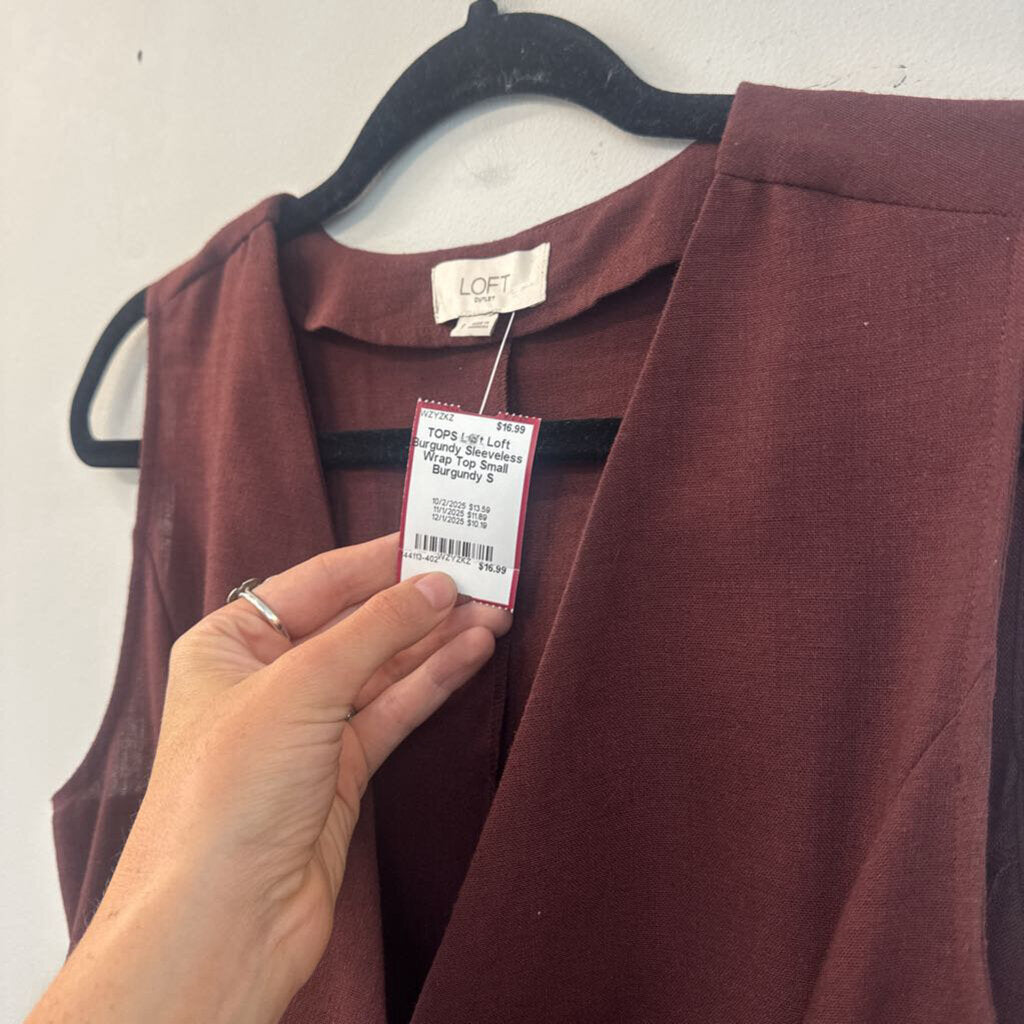 Loft Burgundy Sleeveless Wrap Top Small