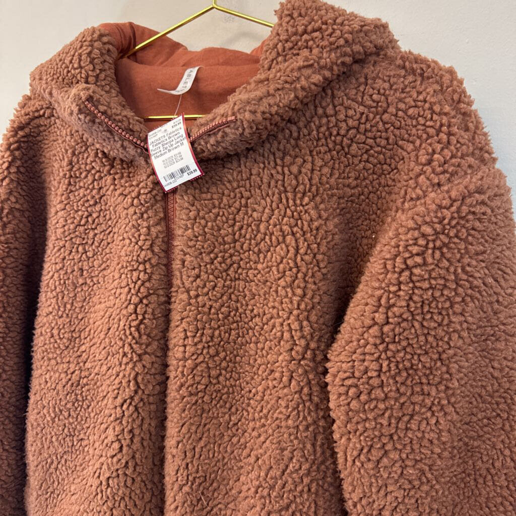 Fabletics Brown Fuzzy Sherpa Long Sleeve Zip Up Jacket Medium
