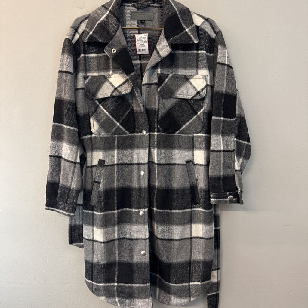 Blank NYC Grey/ White Plaid Soft Long Tie Waist Jacket Small