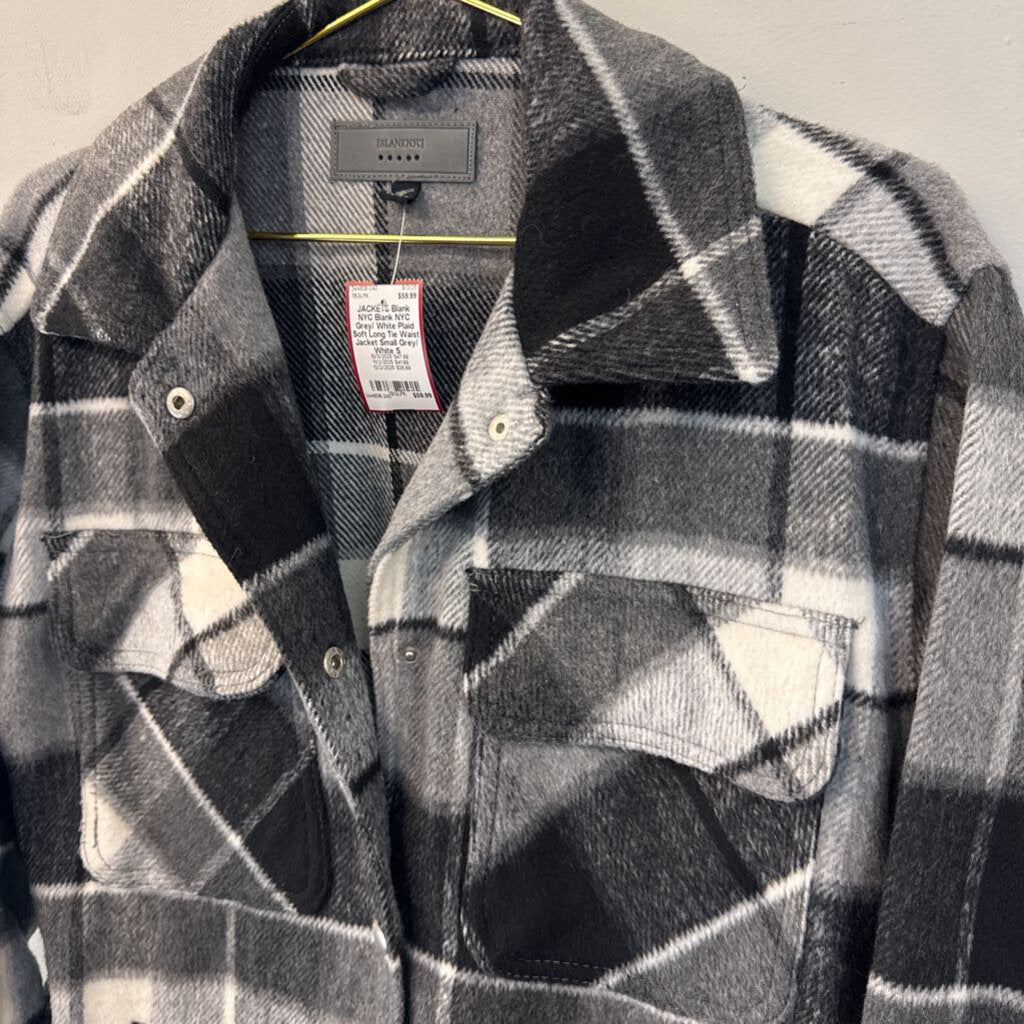 Blank NYC Grey/ White Plaid Soft Long Tie Waist Jacket Small