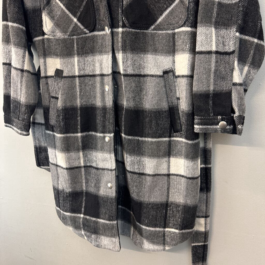 Blank NYC Grey/ White Plaid Soft Long Tie Waist Jacket Small
