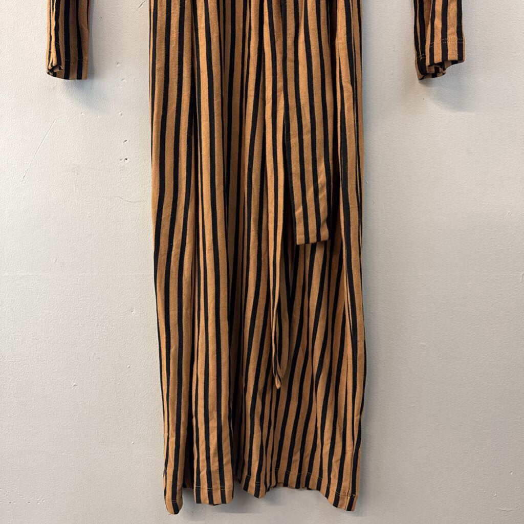 Velvet Heart Brown/ Black Striped Long Sleeve Midi Dress Medium