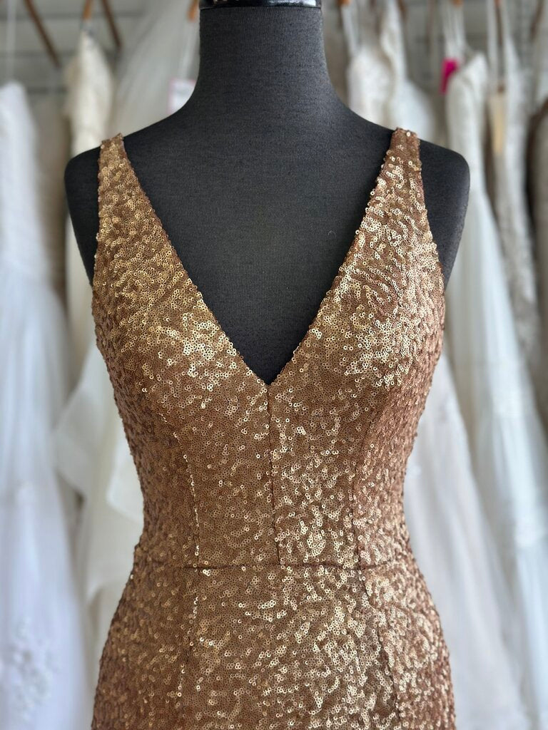 Dress The Population Gold Sequin Midi Dress Extra Small