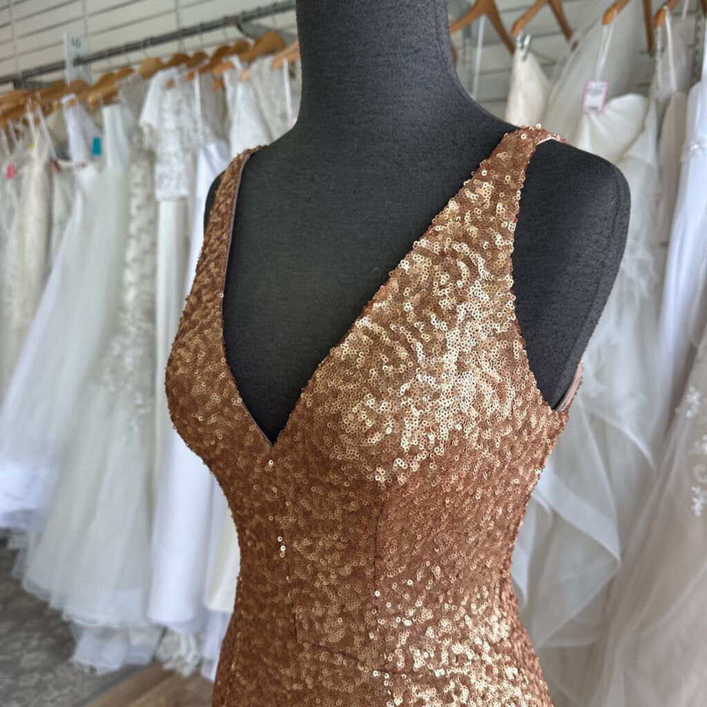 Dress The Population Gold Sequin Midi Dress Extra Small