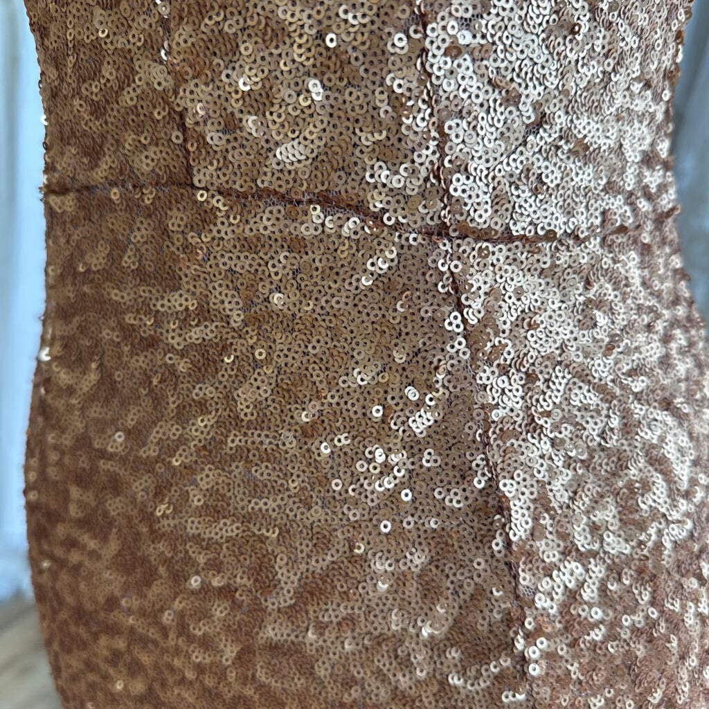 Dress The Population Gold Sequin Midi Dress Extra Small