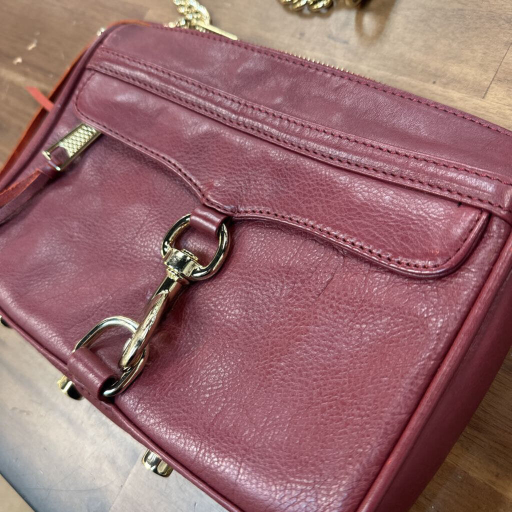 Rebecca Minkoff Burgundy Leather Gold Detail Crossbody Purse