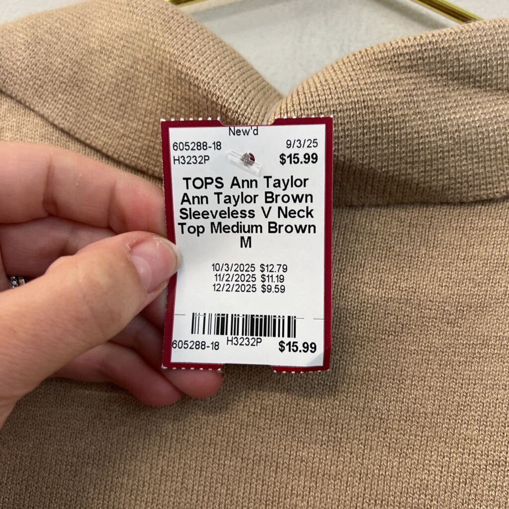 Ann Taylor Brown Sleeveless V Neck Top Medium
