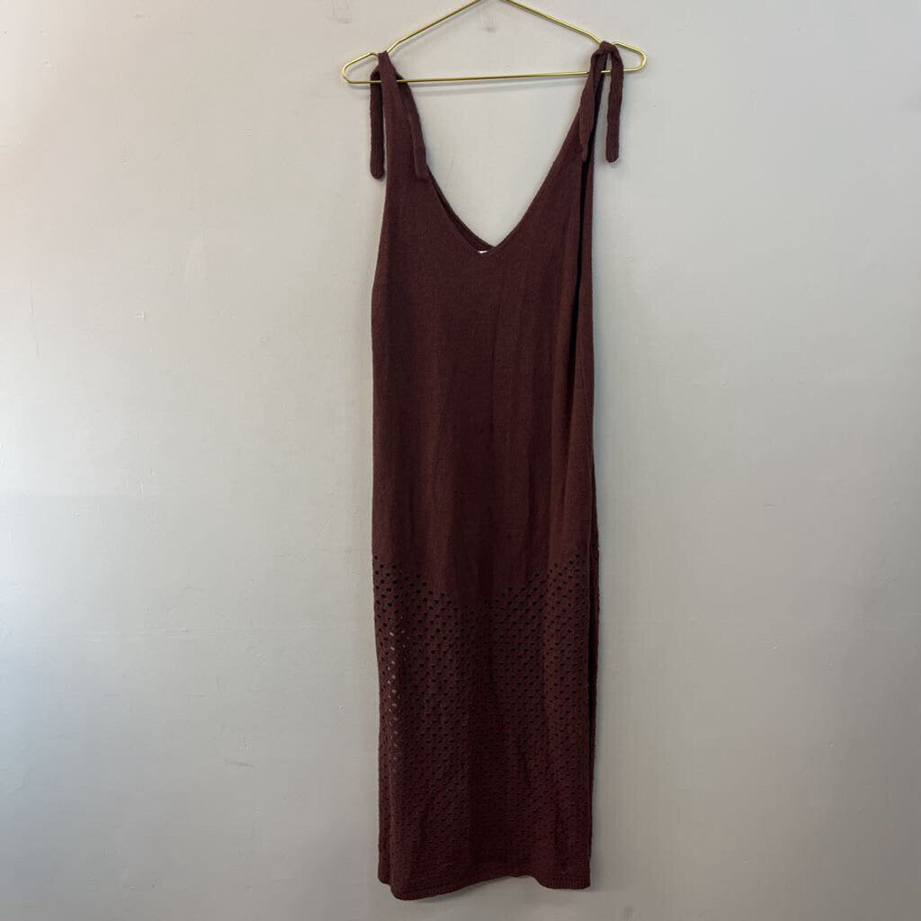 Zara Brown Knit Tie Strap Maxi Dress Medium
