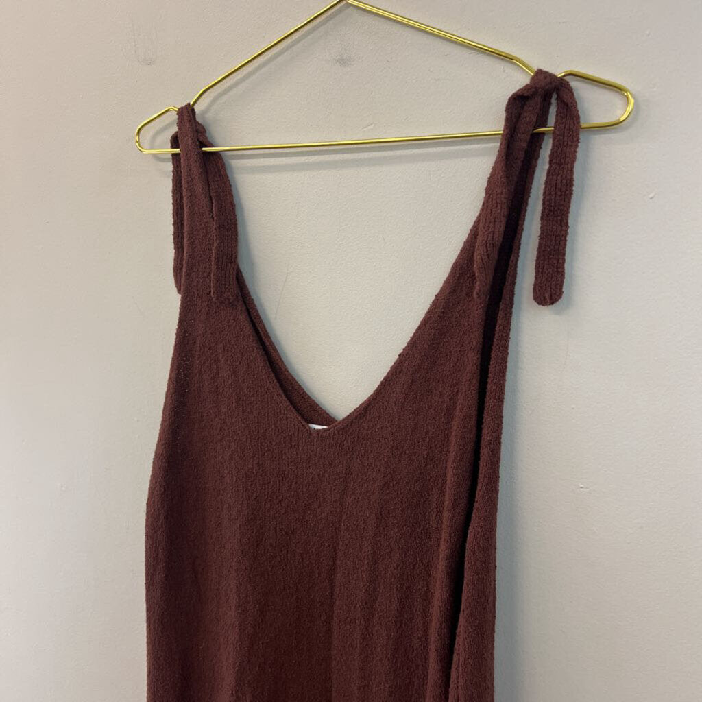 Zara Brown Knit Tie Strap Maxi Dress Medium