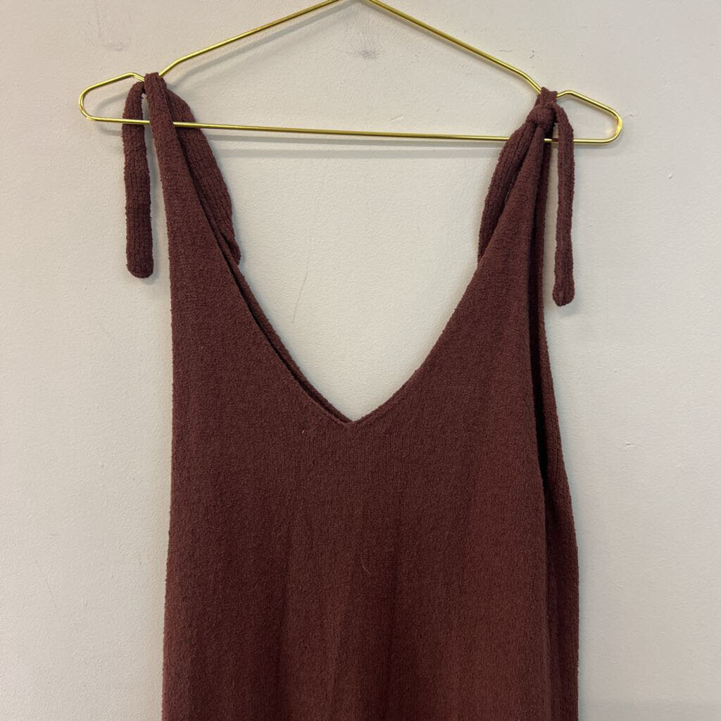 Zara Brown Knit Tie Strap Maxi Dress Medium