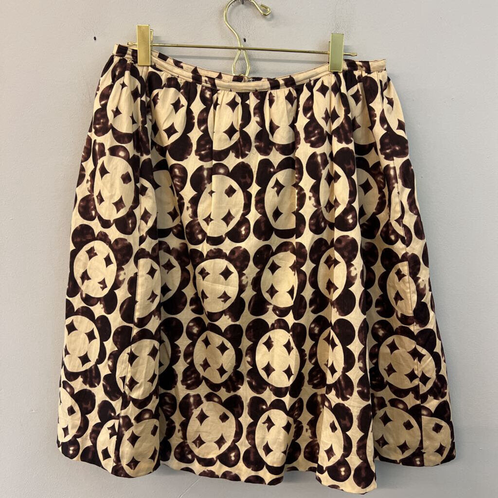 Yves Saint Laurent Brown/ Beige Print Midi Skirt Medium