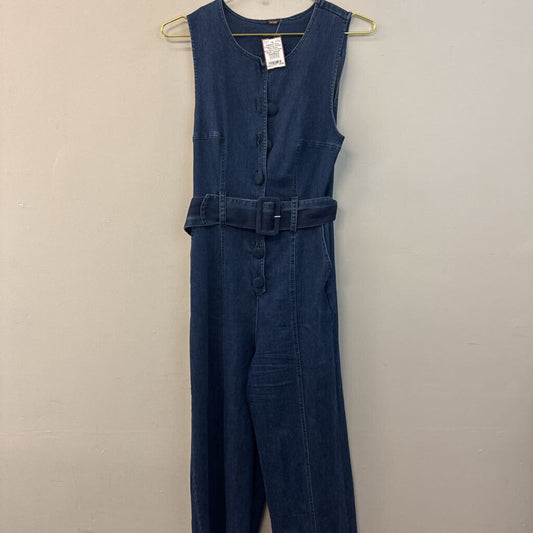 Free People Dark Wash Sleeveless Tie Waist Denim Jumpsuit Small