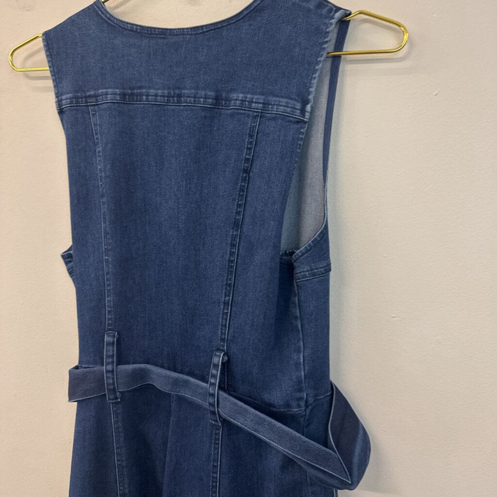 Free People Dark Wash Sleeveless Tie Waist Denim Jumpsuit Small