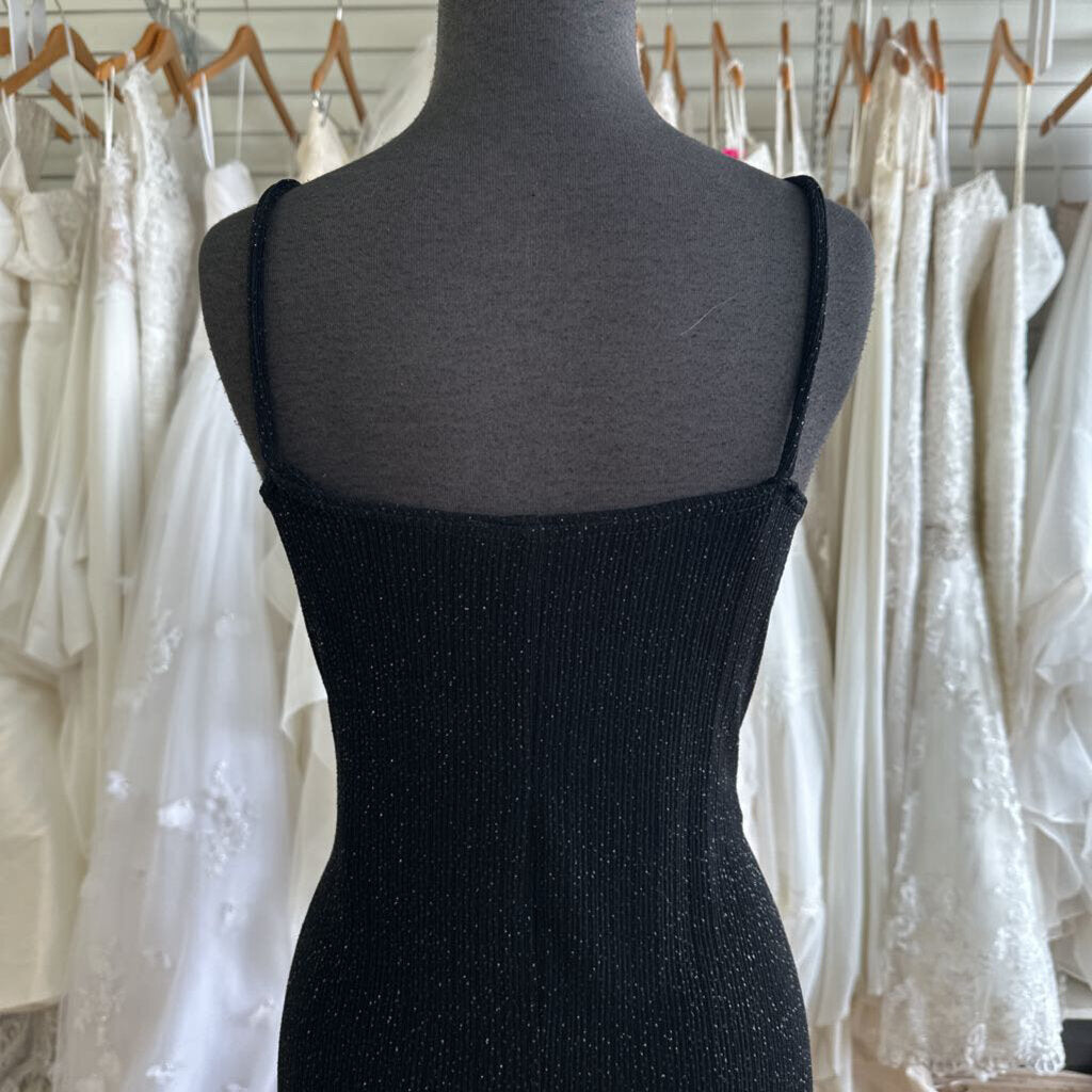 Onyx Nite Black Shimmer Ruffle Hem Midi Dress 14