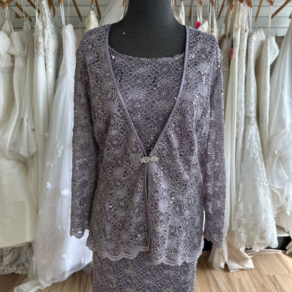 R&M Collection Dusty Purple Lace Jacket/ Long Formal Dress Set 16