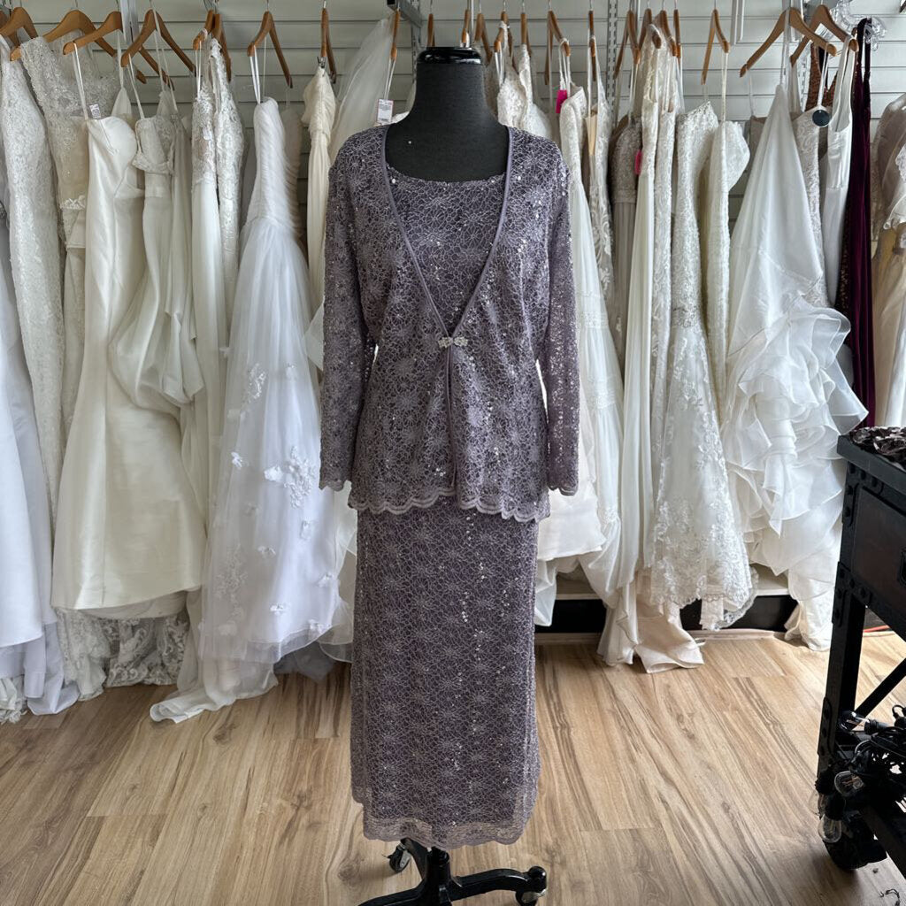 R&M Collection Dusty Purple Lace Jacket/ Long Formal Dress Set 16