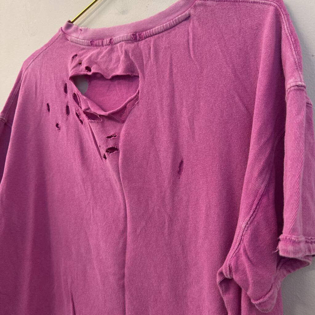 We The Free Pink Distressed Short Sleeve Top Medium