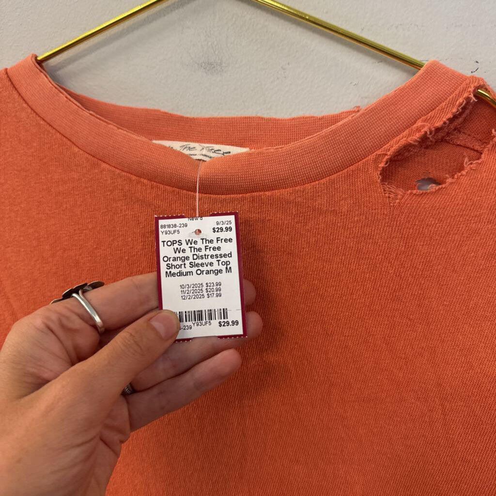 We The Free Orange Distressed Short Sleeve Top Medium