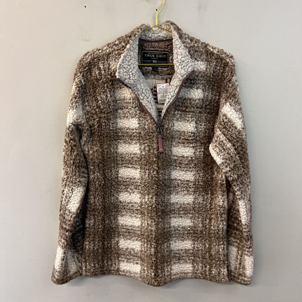 True Grit Cream/ Brown Sherpa Quarter Zip Pullover Small