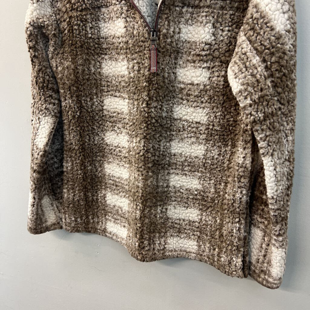 True Grit Cream/ Brown Sherpa Quarter Zip Pullover Small