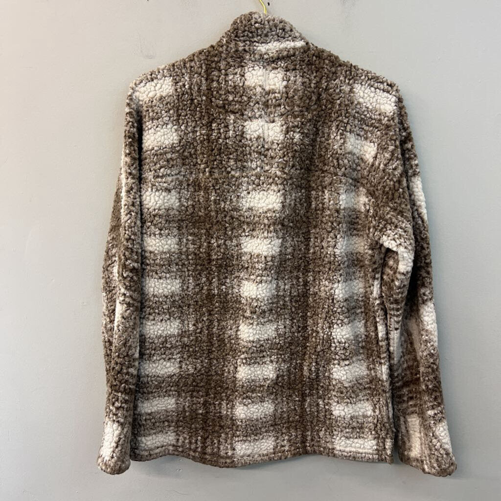True Grit Cream/ Brown Sherpa Quarter Zip Pullover Small