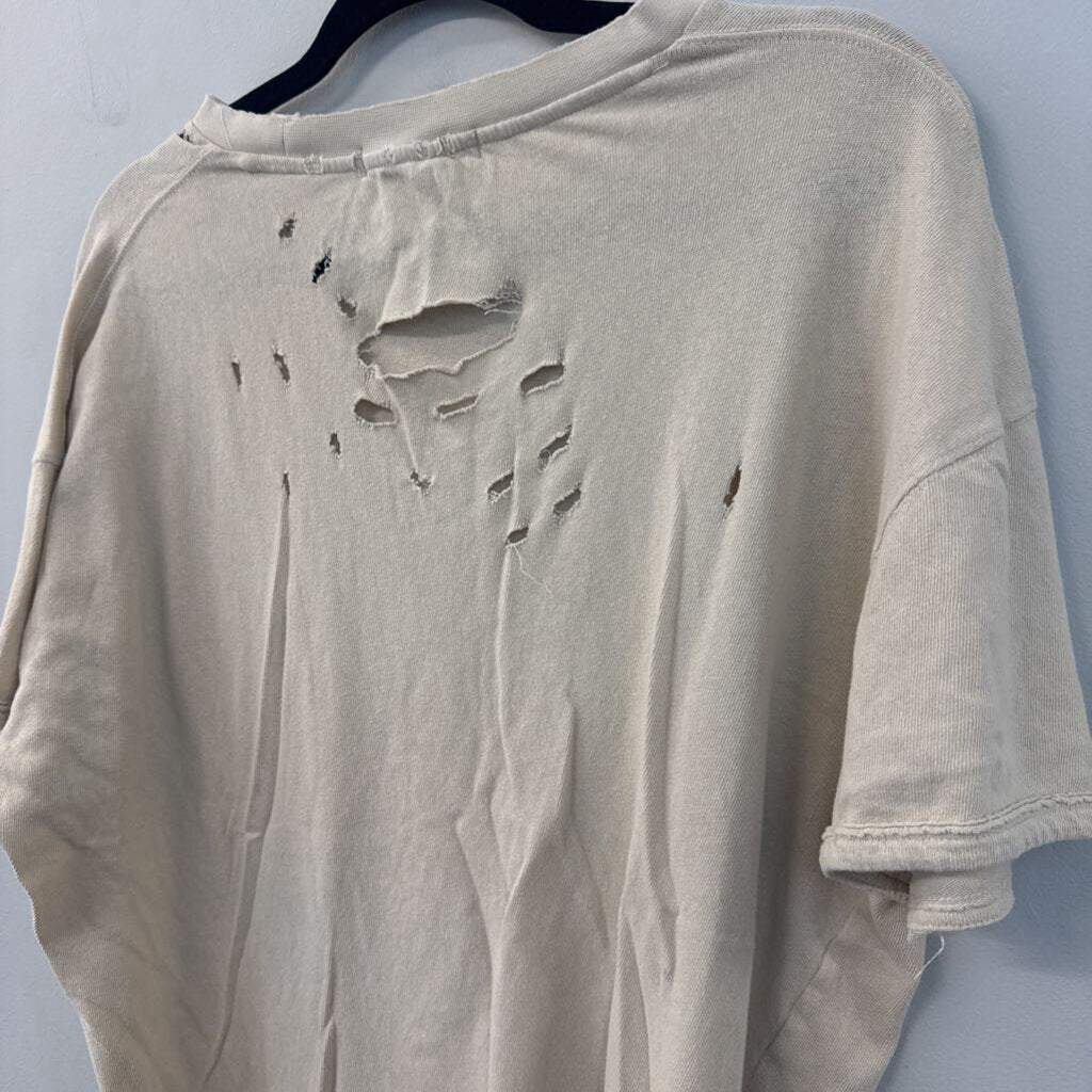 We The Free Beige Distressed Short Sleeve Top Medium