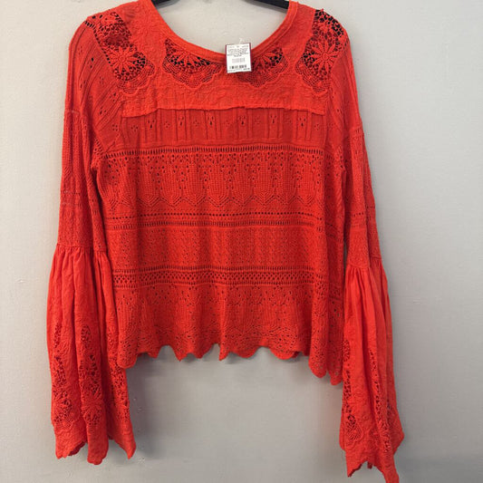Free People Red Lace Long Bell Sleeve Top Medium