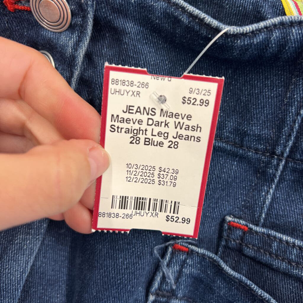 Maeve Dark Wash Straight Leg Jeans 28