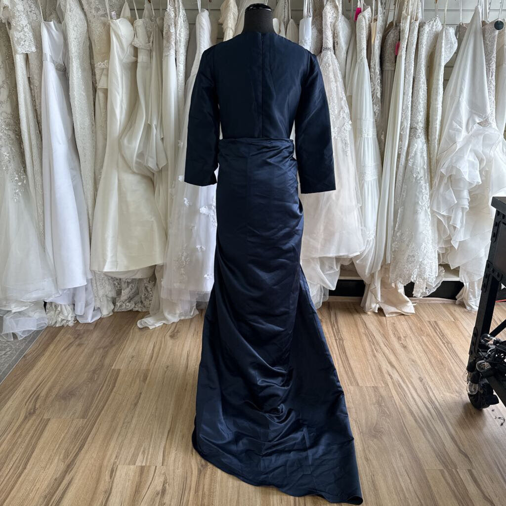 Long Sleeve Satin Dress With Detachable Train 14