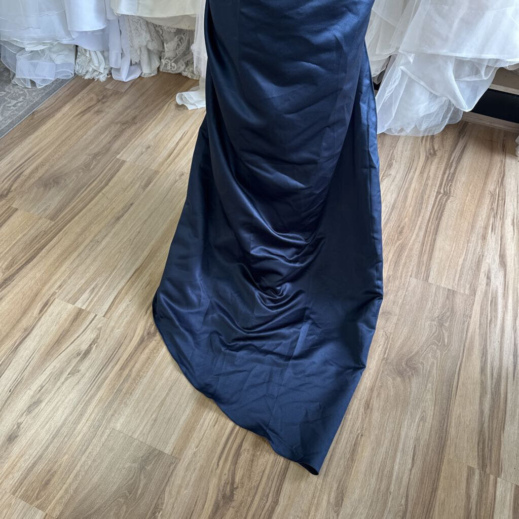 Long Sleeve Satin Dress With Detachable Train 14