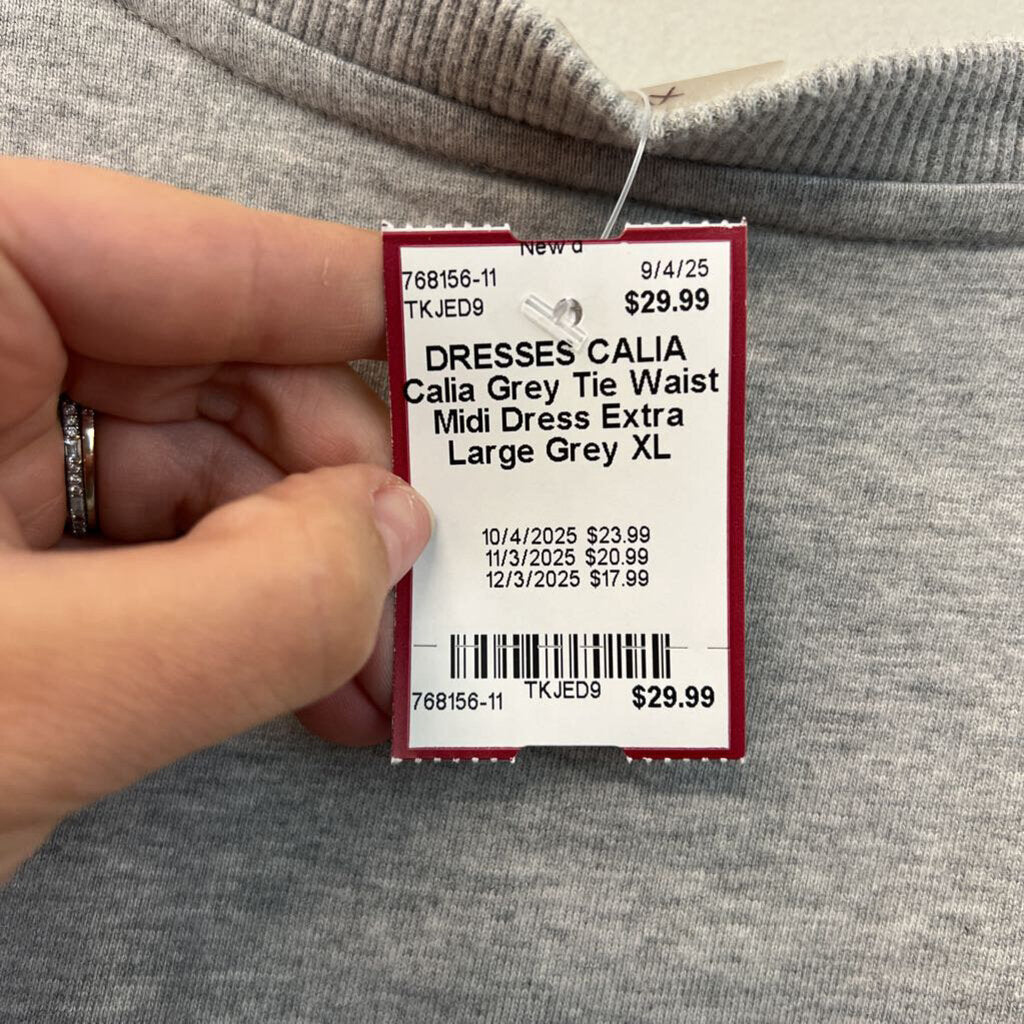 Calia Grey Tie Waist Midi Dress Extra Large