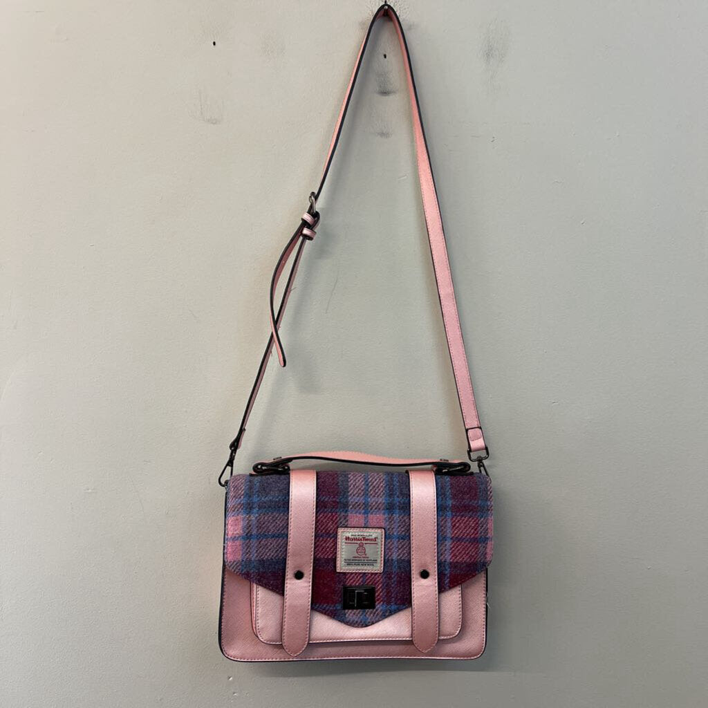 Harris Tweed Pink/ Blue Tartan Large Satchel Purse