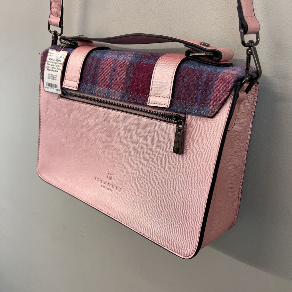 Harris Tweed Pink/ Blue Tartan Large Satchel Purse