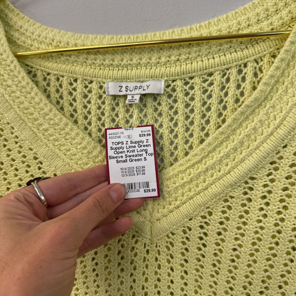 Z Supply Lime Green Open Knit Long Sleeve Sweater Top Small