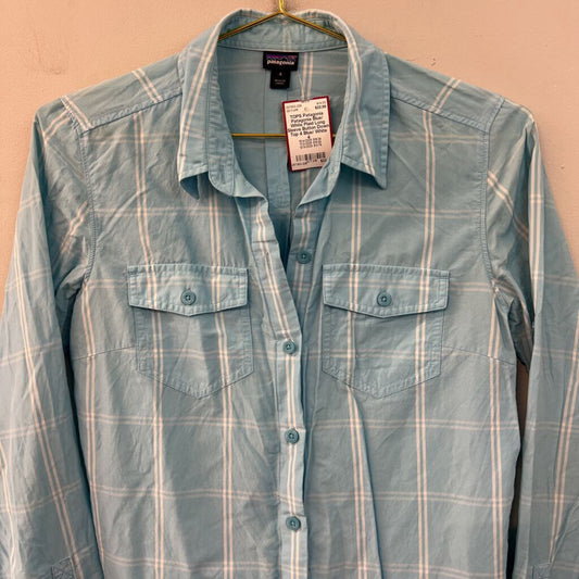 Patagonia Blue/ White Plaid Long Sleeve Button Down Top 4