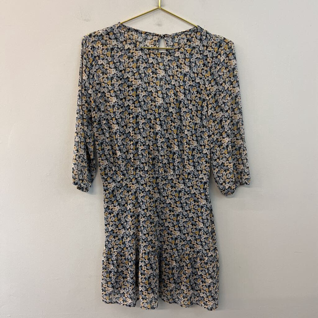 Abercrombie and Fitch Navy/ Yellow Flower Print Long Sleeve Dress Medium